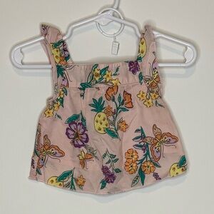Baby Girl Tropical Pineapple & Butterfly Floral 2-Pc Set | Ruffle Top w/ Shorts